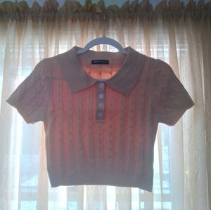 Cream cable knit collar cropped sweater